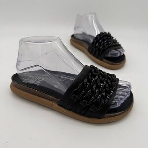 Bueno Emelia Black Leather Chains Slide Sandal Size 36/6
